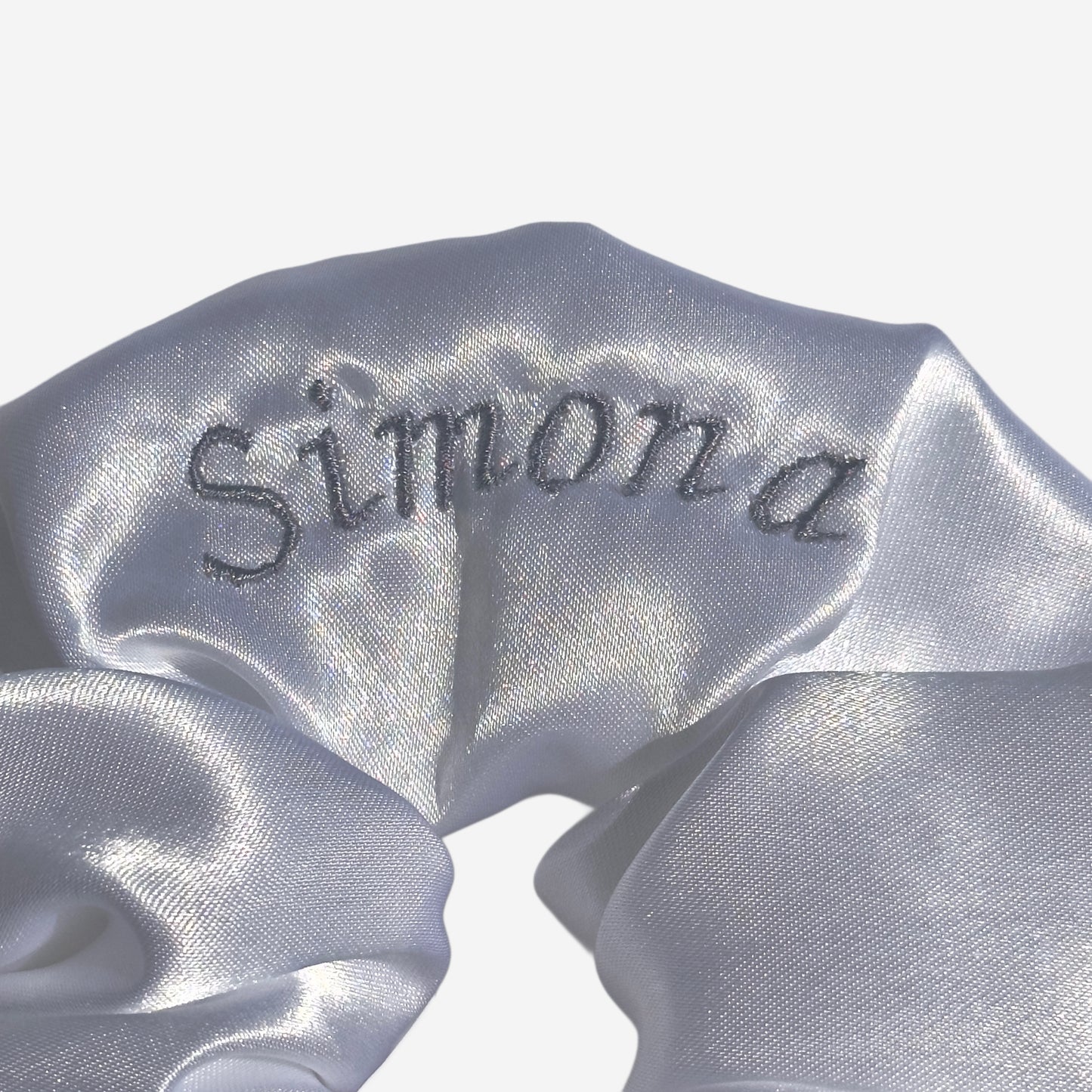 Customizable White Satin Hair Scrunchie | Large