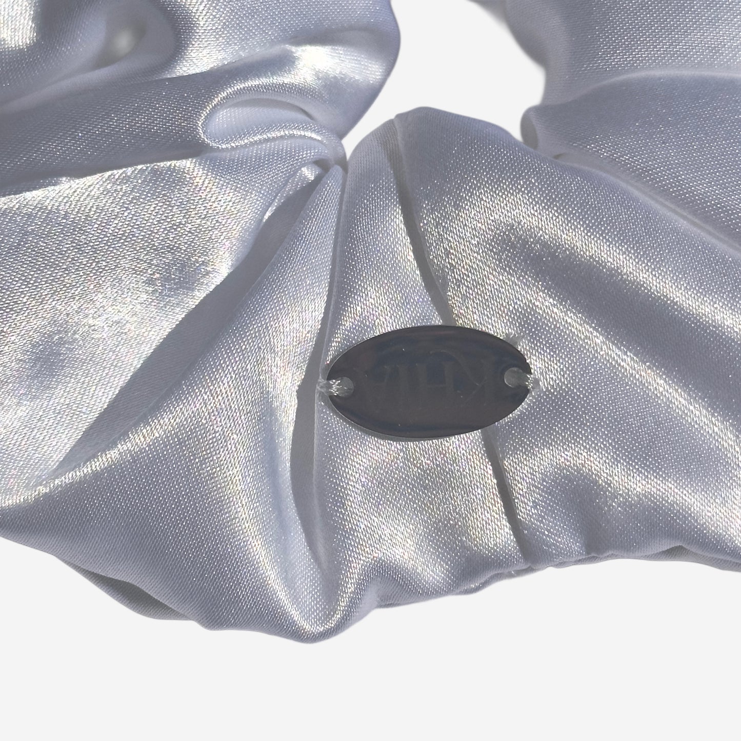 Customizable White Satin Hair Scrunchie | Large