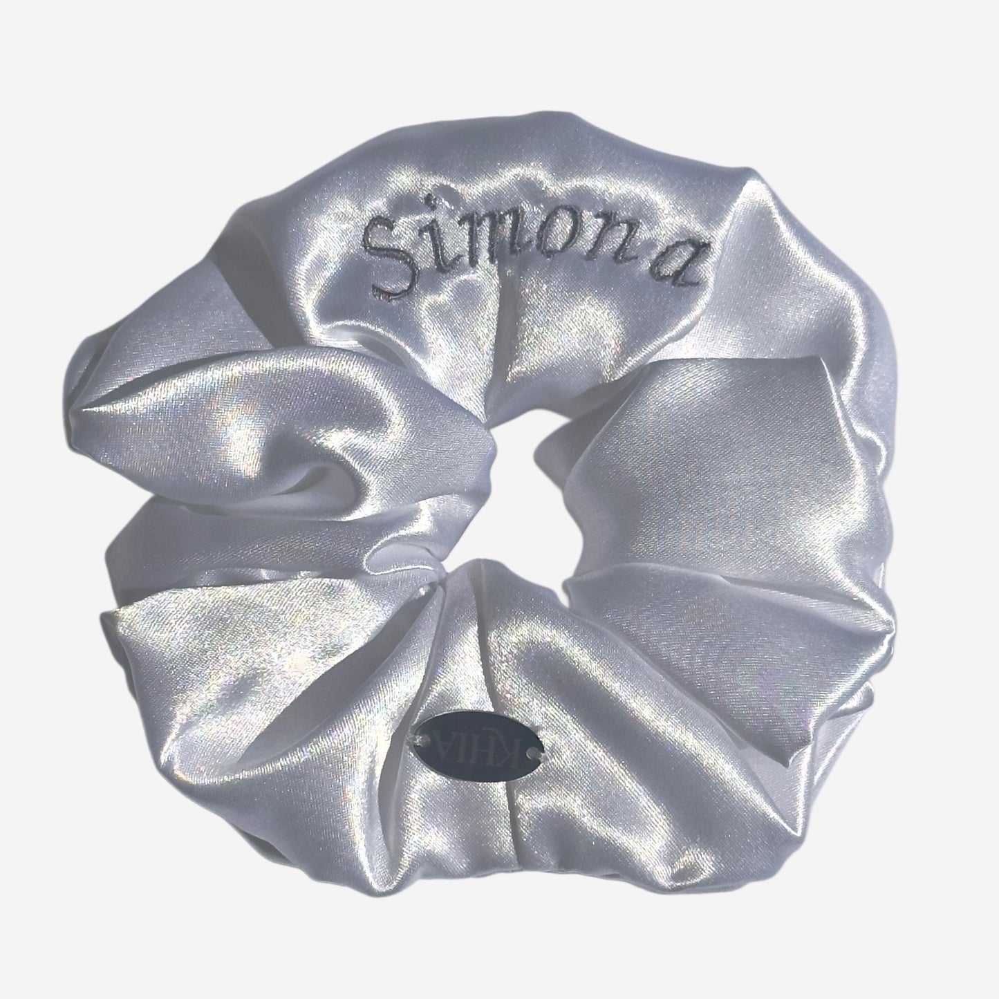 Customizable White Satin Hair Scrunchie | Large