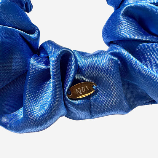 Personalisierbares blaues Satin-Haargummi | Mittel