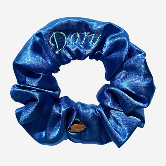 Personalisierbares blaues Satin-Haargummi | Mittel